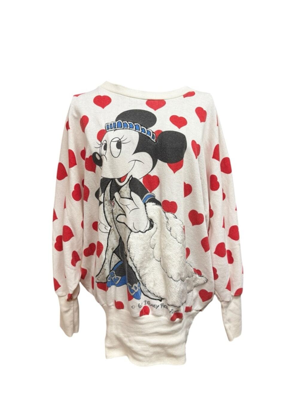 Vintage Minnie Mouse Heart Pattern Pullover - Red & White Medium